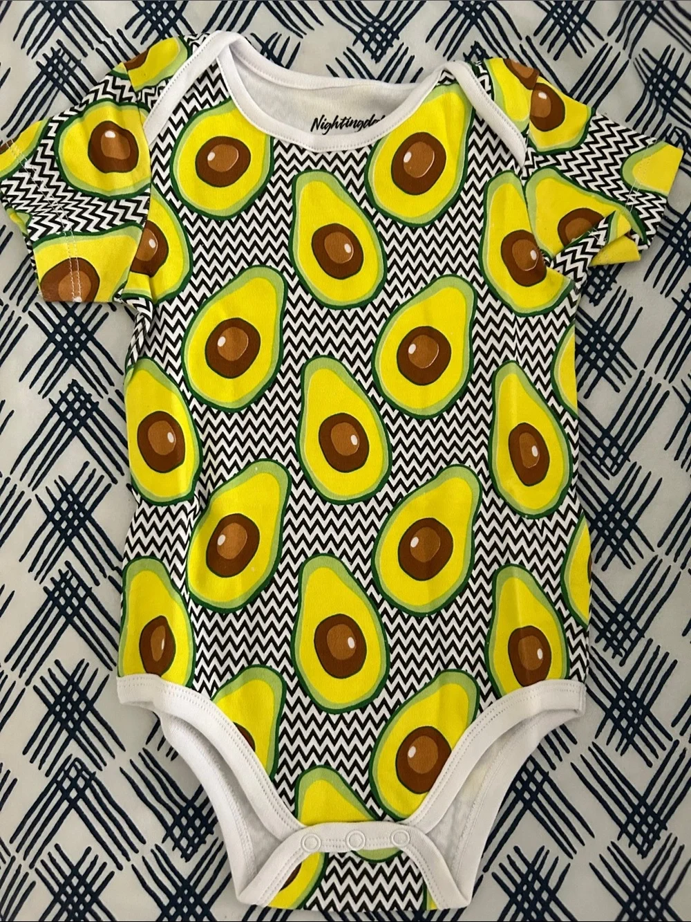 Black & White  green avocado Organic Baby One-Piece Bodysuit